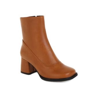 Generic Womens Square Toe Ankle Boots with Side Zipper & Chunky Block Heel for a Stylish Look,Yellow,6.5 UK