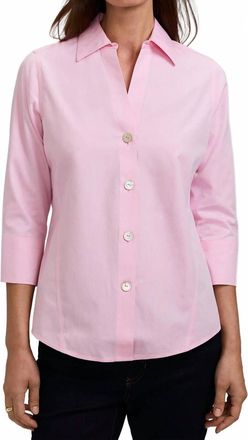 Foxcroft Paityn No Iron 3/4 Sleeve Top In Chambray Pink