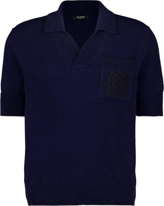 Balmain &Eacute;cusson Geborduurd Gebreid Poloshirt - Heren - Polos - Blauw - S - Katoen - Tops