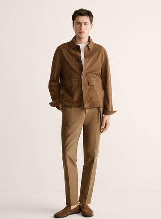 Mango Giubbotto 100% pelle scamosciata tasche marrone medio - Uomo - XL - MANGO MAN