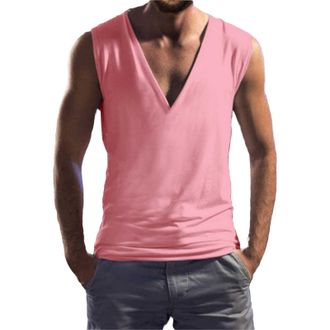 Generic Mens Tank Tops Sleeveless T Shirts Deep V Neck Shirt Workout Muscle Fit Low Cut Tshirt Summer Beach Tees Undershirt Camisillas para Hombres Gym(Red, M