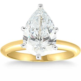 Pompeii3 Certified 4 Ct Pear Solitaire Diamond Engagement Ring 14k Gold Lab Grown Size: 6.5