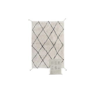 Lorena Canals Alfombra lavable de algod&oacute;n blanco rayas negras 70x100