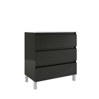 Saniclass Chaci PLUS Badkameronderkast - 80x86x46cm - 3 lades - Geintegreerde greep - MDF - mat zwart