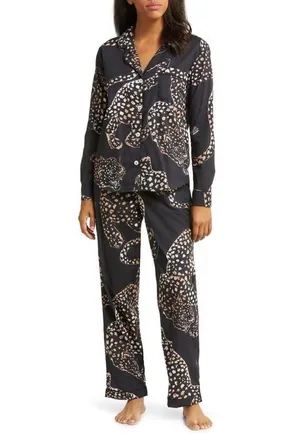 Desmond & Dempsey Long Sleeve Cotton Pajamas in Jag Navy at Nordstrom, Size Xx-Large