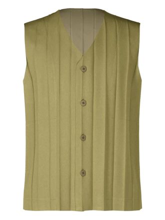 Homme Plissé Issey Miyake pleated button-front vest - men - Polyester - 2 - Green