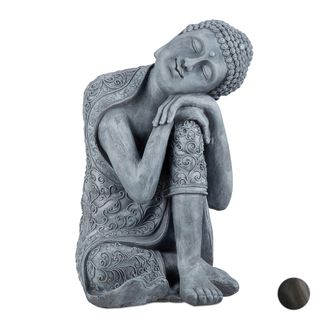Relaxdays Relaxdays Figura Buda Xl 60 Cm, Cabeza Inclinada, Decoraci&oacute;n Asi&aacute;tica Para Jard&iacute;n Y Sal&oacute;n, Resistente A Heladas, Gris