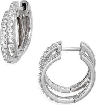 Nordstrom Cubic Zirconia Double Hoop Earrings in Platinum Plated at Nordstrom Rack