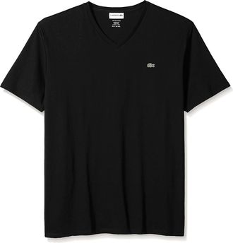 Lacoste Mens Short Sleeve V-Neck Pima Jersey T-Shirt In Black