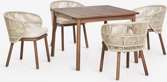 Sklum Set De Mesa 100-160x100 Cm Extensible Karvia Y 4 Sillas De Comedor En Madera De Acacia Y Cuerda Trenzada Capri Sklum