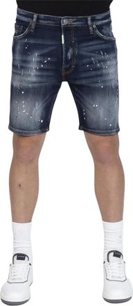 My Brand Korte Broeken, Heren, Blauw, W34, Denim, Groene Skinny Shorts met Verfvlekken