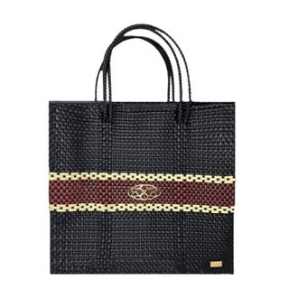 Lola's Bag Womens Medium Woven Shoulder Strap Tote Bag In Black/red/beige