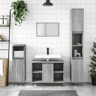 vidaXL Vidaxl - Set De Muebles De Ba&ntilde;o 3 Pzas Madera Contrachapada Gris Sonoma