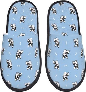 Generic Camping Slippers French Bulldog Puppy Fluffy Slipper Portable Indoor Slipper Women & Men Fuzzy Slippers For Winter Travel L