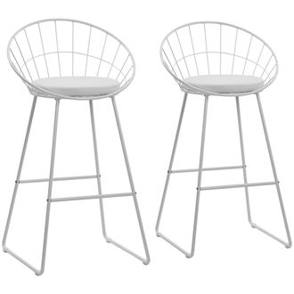 Happy Garden Pack de 2 taburetes de bar de 75cm en metal blanco y coj&iacute;n blanco