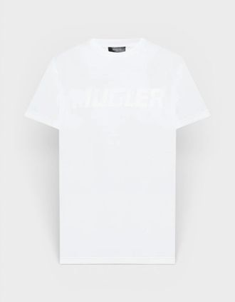 MUGLER Womens Mugler Logo Print Oversized Tee Warm White - Size: 10/8