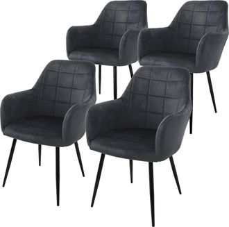ECD Germany Ecd Germany - 4x Silla De Comedor Gris Oscuro Asiento Con Respaldo Tapizado De Tericopelo Y Patas De Acero Negras Sill&oacute;n Ergon&oacute;mico Moderno Mueble Par