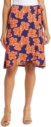 Loveappella Floral Jersey Faux Wrap Skirt in Navy/coral at Nordstrom, Size X-Large