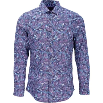 Lords of Harlech Norman Button-Up Shirt in Skull Paisley Sapphire at Nordstrom, Size Medium L