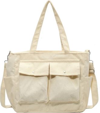 Generic Vintage Multi Pocket Corduroy Handbag Large Capacity Womens Shoulder Bag Casual Crossbody For Women Commuting(White B)