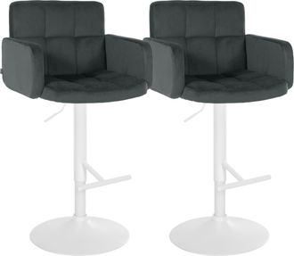 Clp Juego De 2 Taburetes De Bar Los Angeles Terciopelo Gris Oscuro Blanco