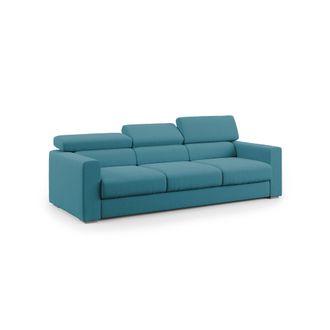Divani.Store Divani.store - Dylan Sof&aacute; De 3 Plazas Con Pouf Extra&iacute;ble En Tejido Efecto Algod&oacute;n Impermeable 240 Cm Azul Claro