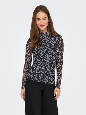 Only Langarmshirt ONLY ONLERICA LIFE MESH L/S TOP JRS NOOS, Damen, Gr. M, grau (blau graphite aop:r. pumice), Jersey, Obermaterial: 95% Polyester, 5% Elast