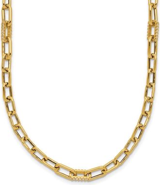 Diamond2Deal 14K Yellow Gold Polished CZ Fancy Paperclip Link Necklace 18