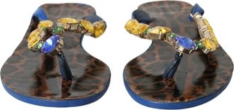 Dolce & Gabbana Blue Crystal Calf Leather Beachwear Womens Shoes