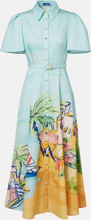 LEO LIN Printed belted cotton shirt dress