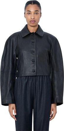 R&oacute;he Cropped jas van generfd leer - Dames - Jassen - Zwart - Maat: XS Leer