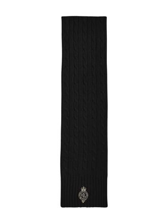 Lauren Ralph Lauren logo-embroidered cable-knit scarf - women - Recycled Polyester/Wool/Nylon/Cotton - One Size - Black