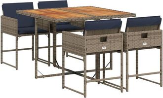 vidaXL Set Comedor De Jard&iacute;n 5 Piezas Con Cojines Rat&aacute;n Sint&eacute;tico Gris Vidaxl