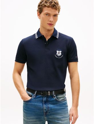 Tommy Hilfiger Mens Regular Fit Monogram Crest Pique Polo - Navy - XXL