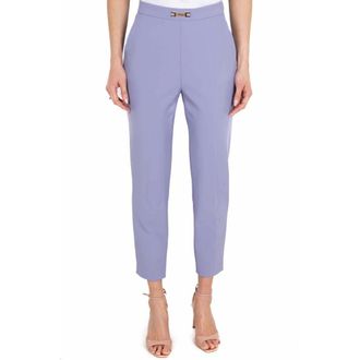 Elisabetta Franchi Cropped Trousers, female, Purple, Size: XL High-waisted cigarette pants with logo clip