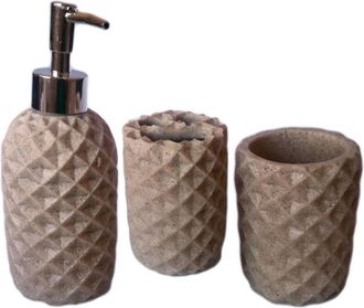 Trade Shop Trade Shop - Set 3 Pz Accessori Bagno Dispenser Bicchiere Porta Spazzolino In Resina