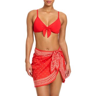 Robin Piccone Juno Print Cotton Cover-Up Pareo in Fiery Red at Nordstrom