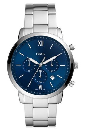 Fossil Neutra Chronograph Bracelet Watch, 44mm in Silver/blue at Nordstrom