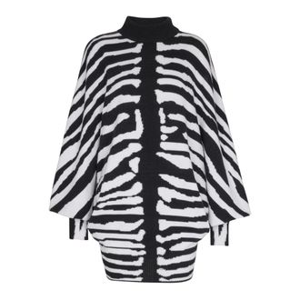Balmain Knitted Dresses, female, Black, Size: 2XS Knit dress with zebra intarsia