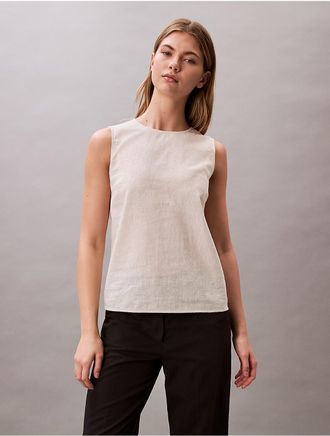 Calvin Klein Womens Linen Cotton Tank Top - White - XS