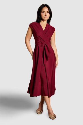 Coast Petite Belted Crepe Dress in Wine at Nordstrom, Size 4P