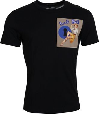 Dolce & Gabbana Mens Sneak Peek Keyhole Graphic Tee - Black Cotton - Size EU 46 (Mens)