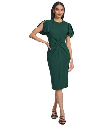 Calvin Klein Scuba Dress Womens Malachite Stretch Crepe Split Sleeve FROG444