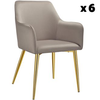 TecTake 6 sillas de comedor, aspecto aterciopelado, reposabrazos, gris topo