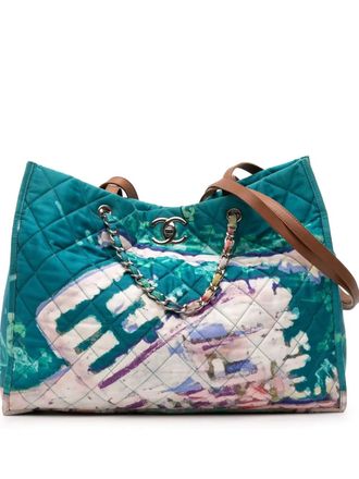 Chanel 2010-2011 CC Quilted Nylon Graffiti Watercolour Shopping Tote satchel - women - Nylon/Calf Leather - One Size - Blue
