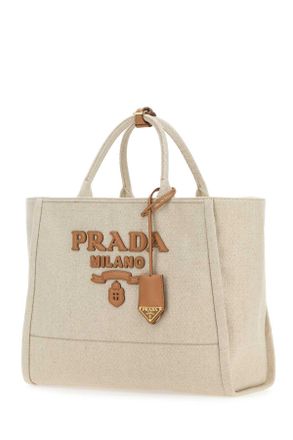 Prada Womens Sand Canvas Shopping Bag Naturale Borse A Mano