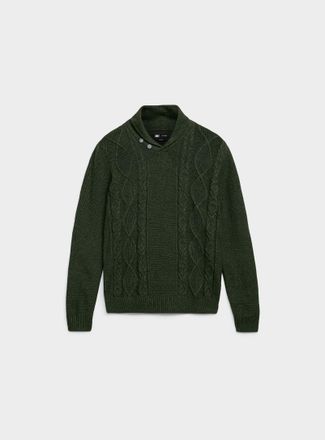 Le 31 Mens Twisted-cable shawl collar sweater