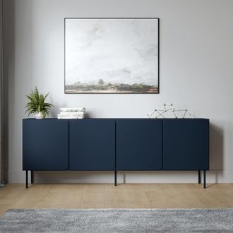 Dmora Aparador Canino, Alacena 2 Estantes, Puertas Batientes, 4 Puertas, 200x42x75h Cm Azul