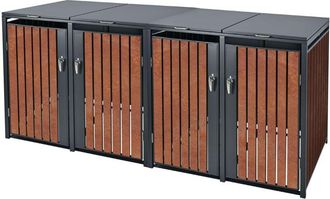 ML Design Ml-design - Cobertizo Cu&aacute;druple Para Ocultar Cubo De Basura 4 X 240l Antracita Y Marr&oacute;n &Oacute;xido 264 X 80 X 116,3 Cm Caseta De Acero Para Jard&iacute;n Exterior