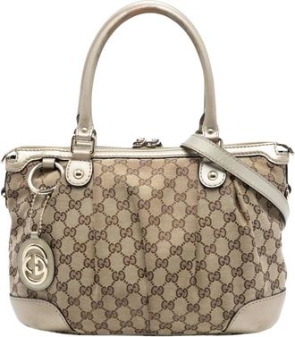 Gucci Pre-owned Handbags, female, Brown, Size: ONE SIZE Pre-owned Printed Tote Bag
